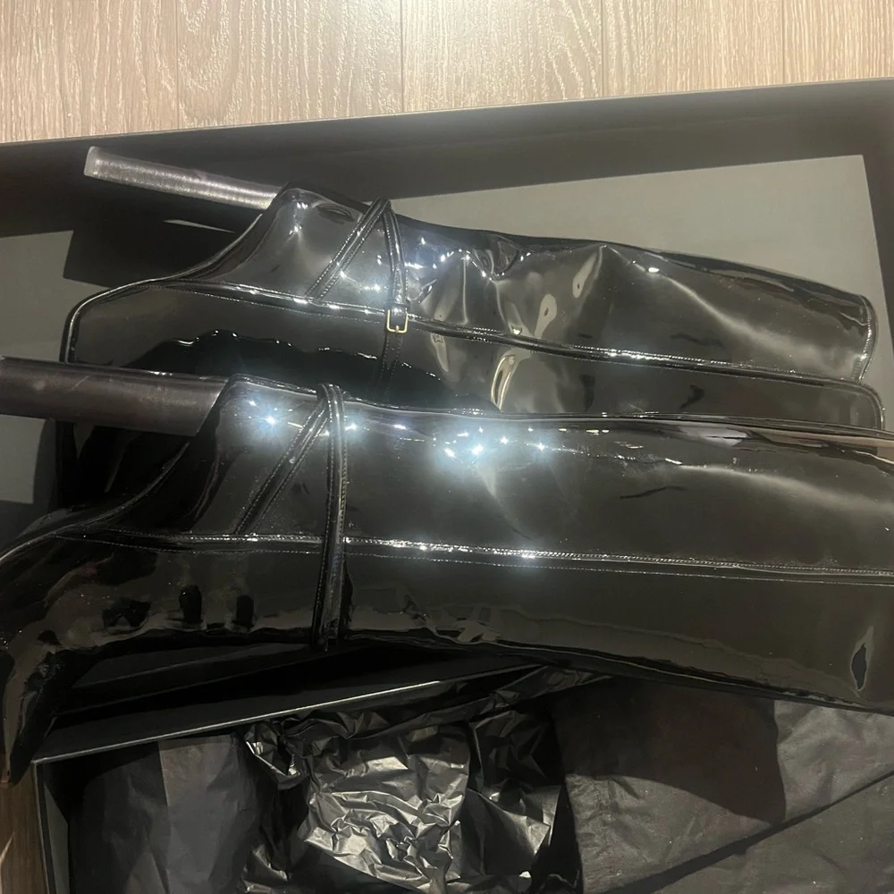 Saint Laurent Soixante Seize 105 Black Patent Leather Knee-High Boots sz 40 - Picture 3 of 5